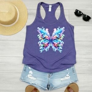 Colorful Butterfly Tank Top • Boho Graphic Tank • Vibrant Summer Shirt